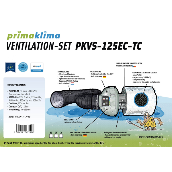 Prima Klima Ventilation Set Temp. controlled 125 480 m³/h.